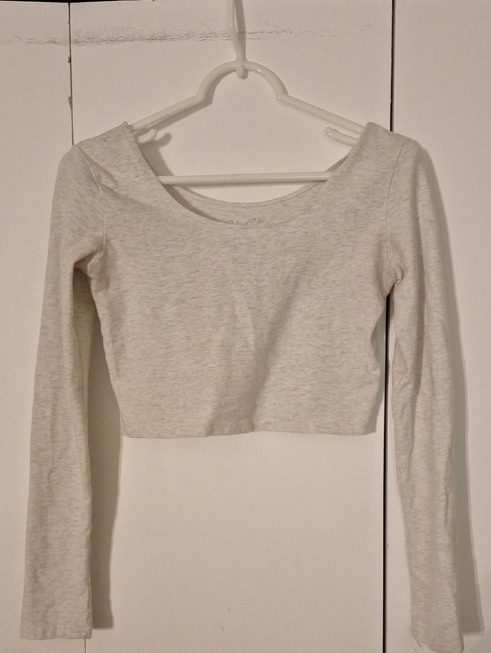Cream Long Sleeve Scoop Neck Crop Top